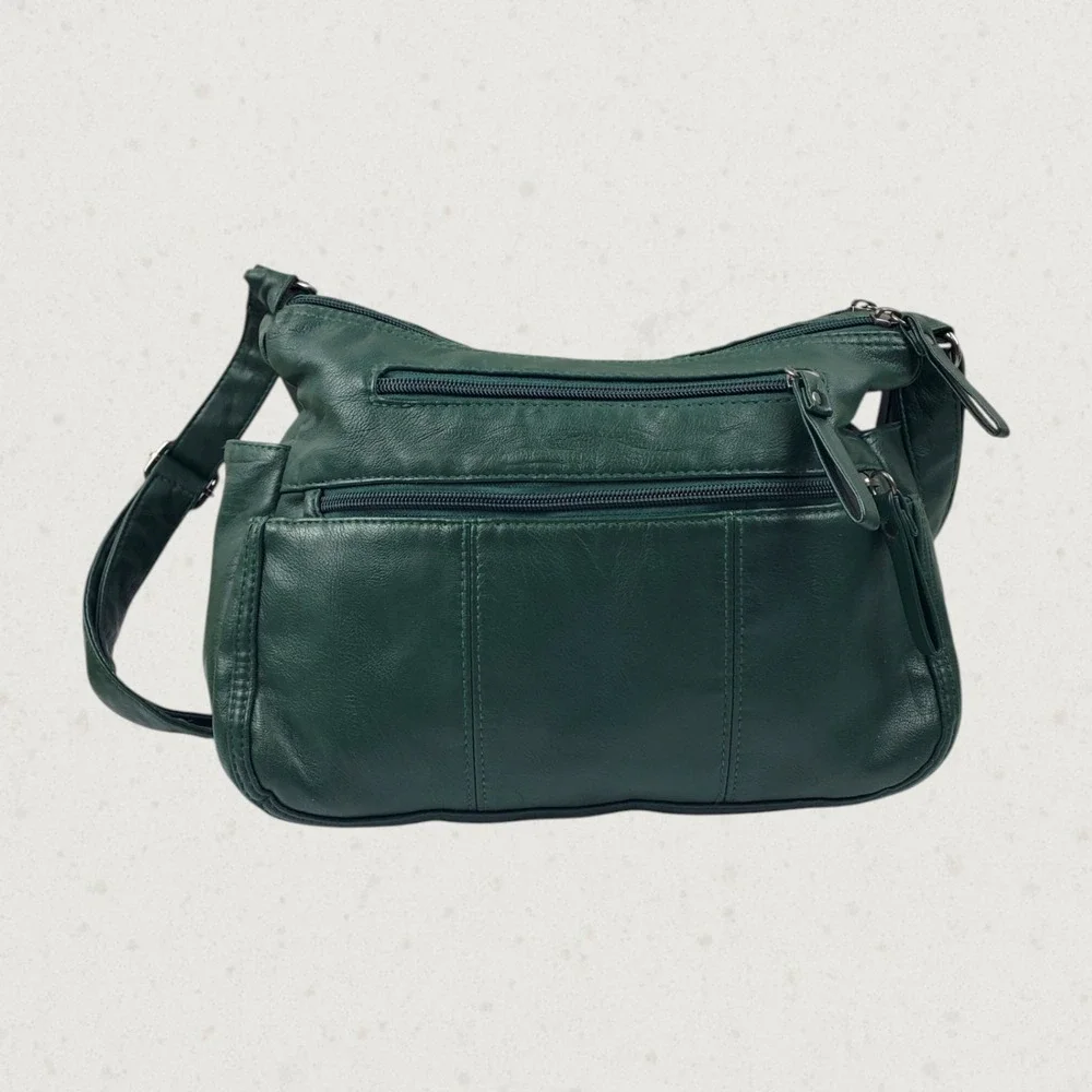 Volganik Rock Forest Green Faux Leather Multi Pocket Crossbody Shoulder Bag